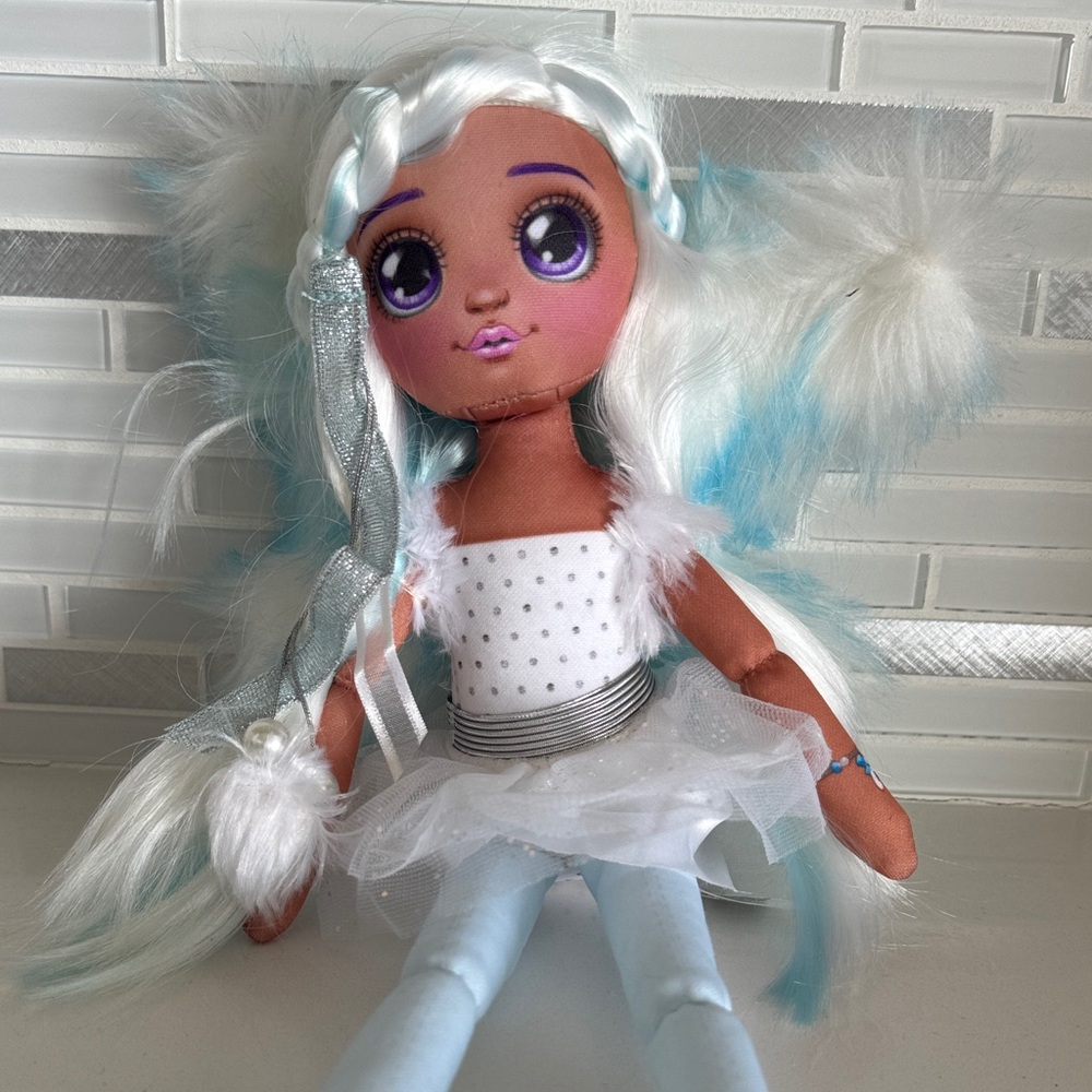 Plush Fairy Doll with White and Blue Hair and wings